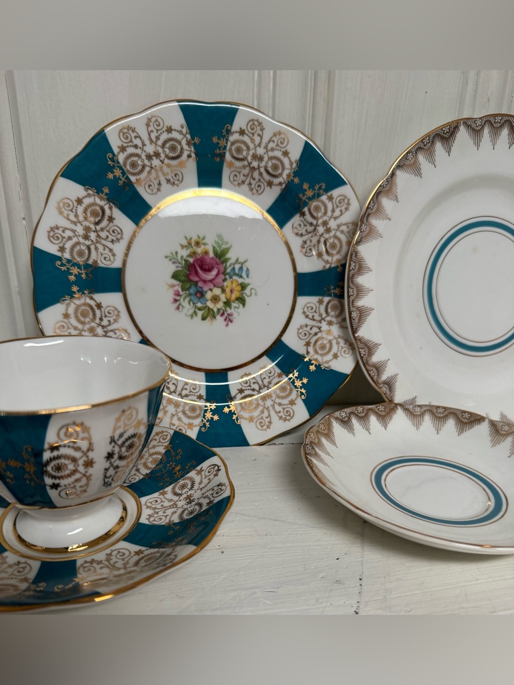 Vintage Lot English Bone China Tea Set  Plate Royal Standard, Regency Teal Blue